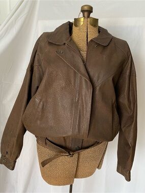 Vintage Classic Brown Leather Bomber Jacket